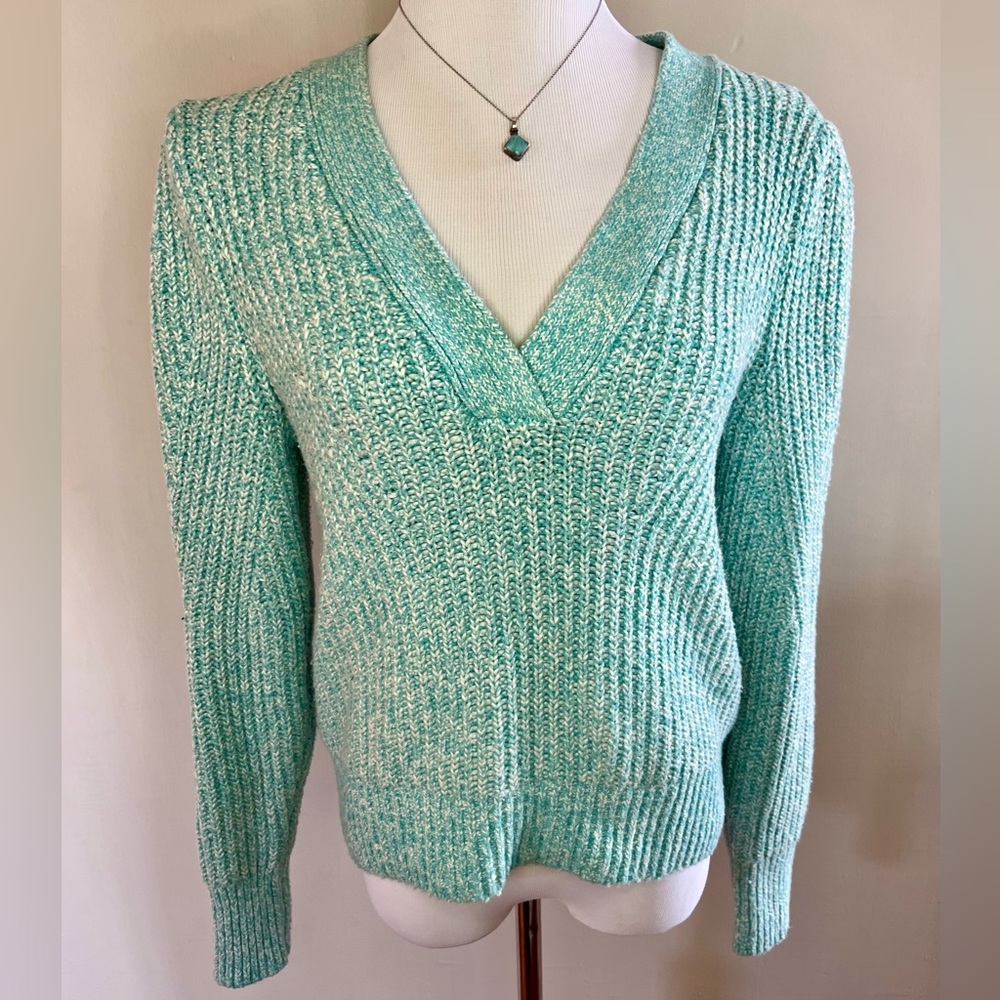 LOFT Mint Green V-Neck Knit Sweater